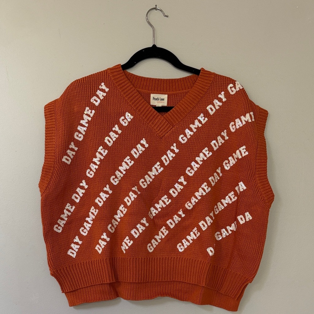 Peach Love California Orange Sequin 'GAME DAY' Knit Vest